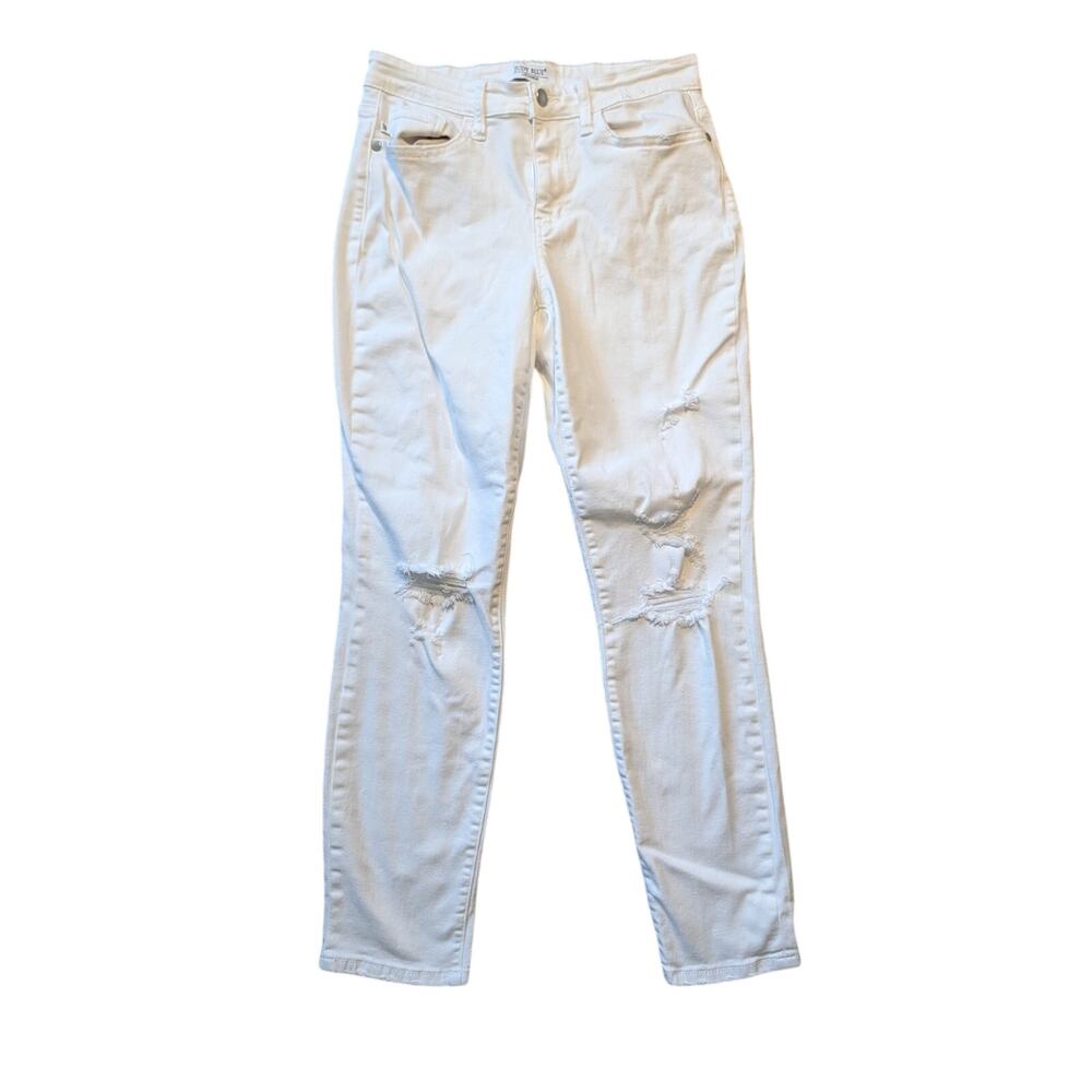 Judy Blue Women's High Rise Distressed Boyfriend White Denim Jeans Size 5/27